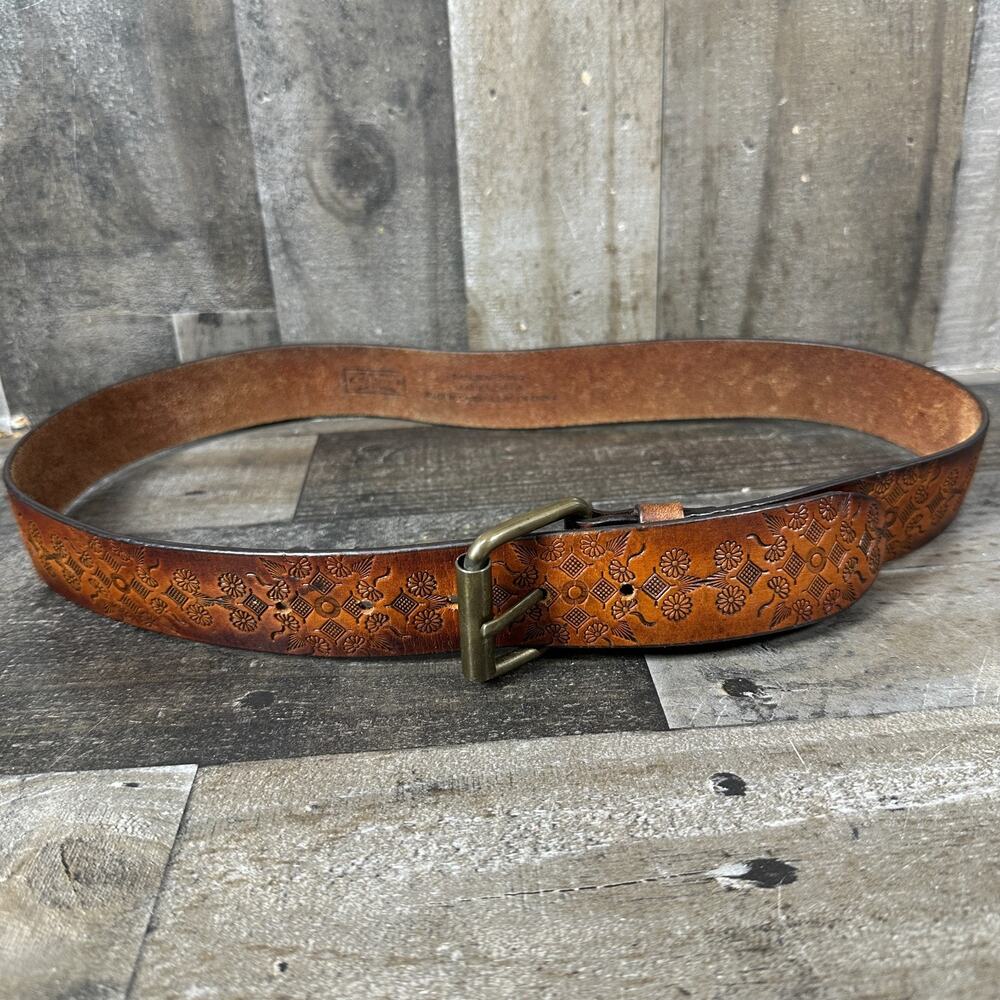 Arizona Jean Company Brown Western Belt Metal Buckle Geometric Aztec Medium‎ Y2k